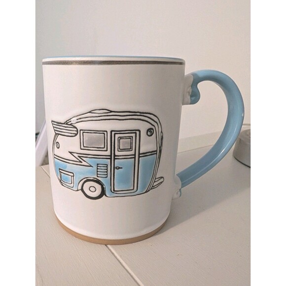 Camper Time 16oz Mug By i LOVE it - Blue & White With Embossed Camper - Picture 1 of 4